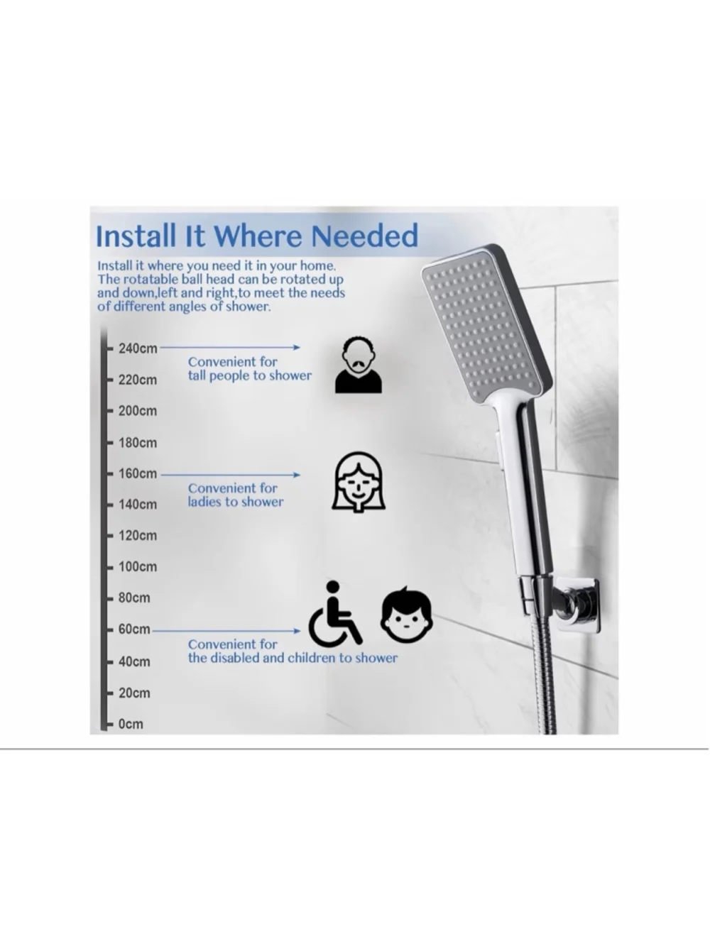NEW Shower Head Holder Adjustable Handheld Brass Shower Head Bracket Wall Mount
